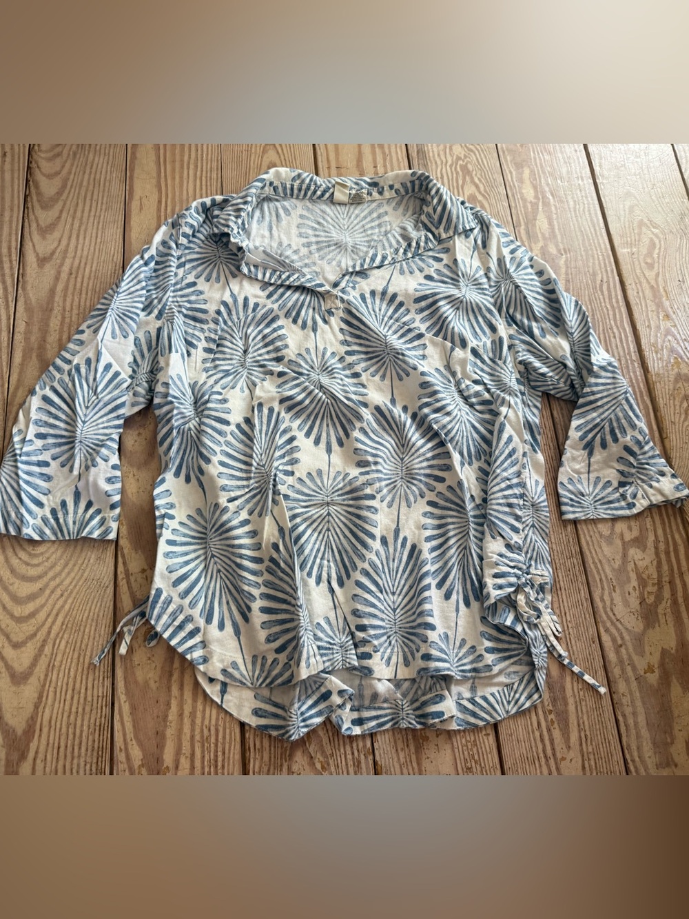 Joie Blue Palm Print Tunic Top Size 1X